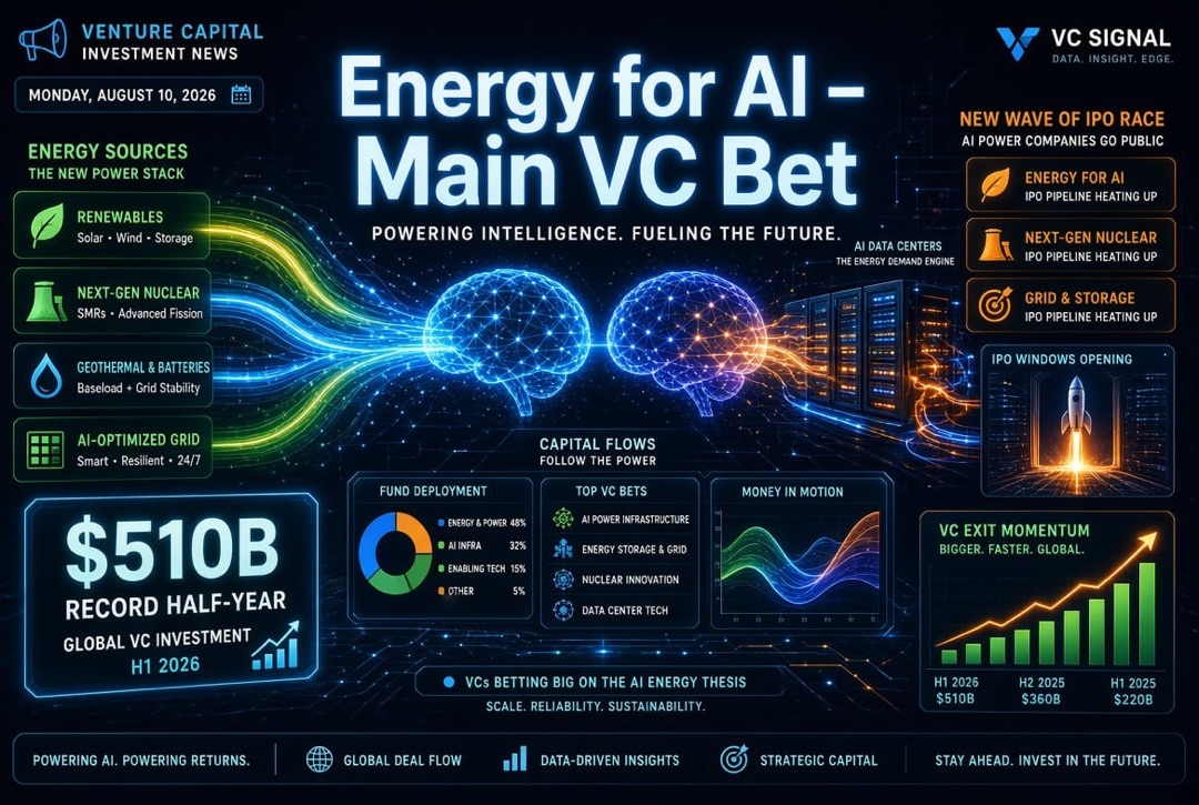 Berita Startup dan Investasi Ventura — Senin, 10 Agustus 2026: Energi untuk AI Menjadi Taruhan Utama Ventura, Rekor $510 Miliar dalam Enam Bulan dan Putaran Baru dalam Perlombaan IPO.