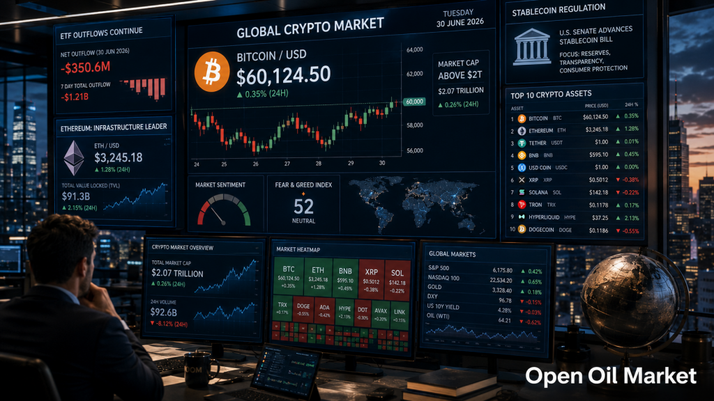 Pasar Cryptocurrency 30 Juni 2026: Ethereum, Solana, XRP, BNB, USDT, USDC dan Arus Keluar ETF