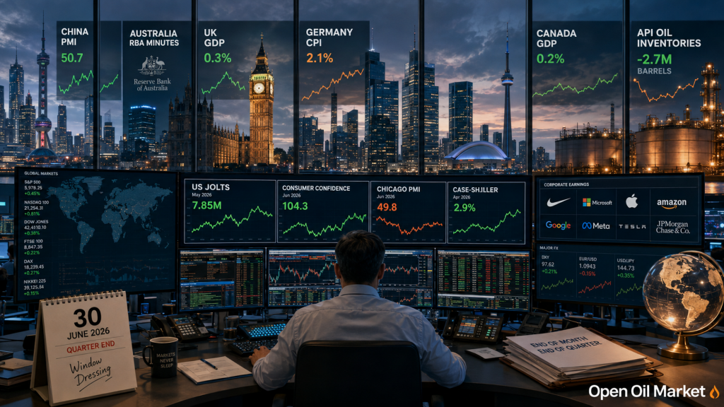 Peristiwa Ekonomi dan Laporan Perusahaan 30 Juni 2026: PMI Tiongkok, CPI Jerman, JOLTS AS, Laporan Nike dan Stok Minyak API.