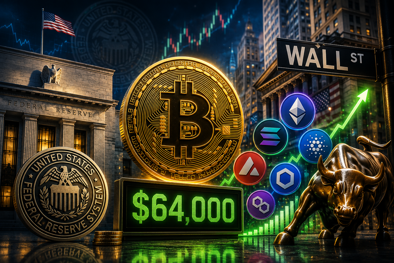 Berita cryptocurrency, Kamis, 30 Juli 2026: pasar menunggu keputusan FRS, Bitcoin mempertahankan $64.000, sementara Wall Street memasuki altcoin.