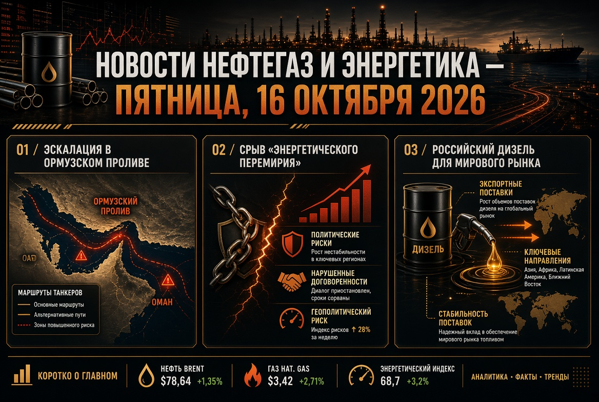 Berita Minyak dan Gas serta Energi - Jumat, 16 Oktober 2026: Eskalasi di Selat Hormuz, Pelanggaran "Gencatan Senjata Energi" dan Diesel Rusia untuk Pasar Global