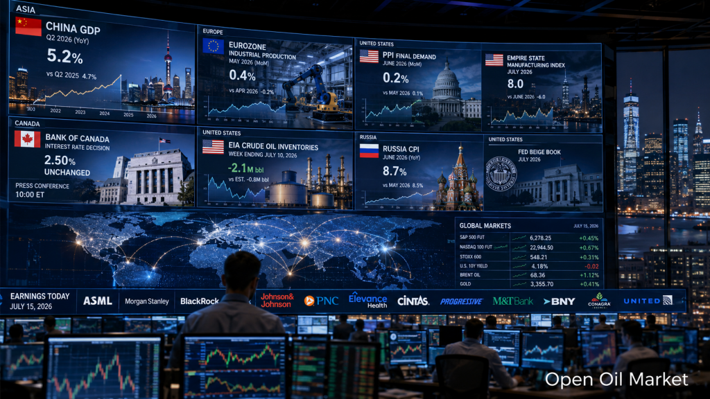 Pasar Global 15 Juli 2026: PDB Cina, PPI AS, Bank Kanada, Cadangan Minyak EIA, dan Laporan ASML, Morgan Stanley, dan BlackRock