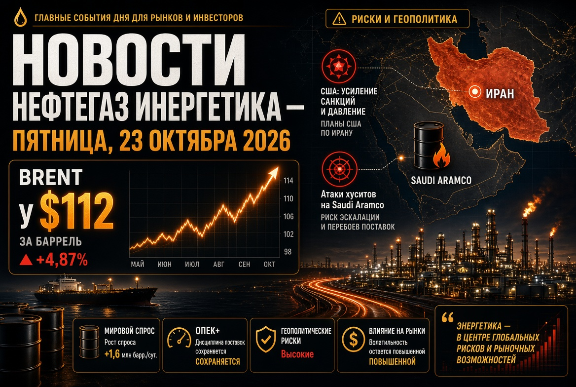 Berita minyak dan gas serta energi — Jumat, 23 Oktober 2026: Brent di $112 di tengah rencana AS untuk Iran dan serangan Houthi terhadap Saudi Aramco