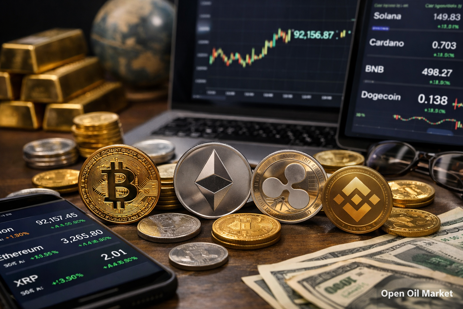Pasar Cryptocurrency Global 12 Januari 2026 — Bitcoin sekitar $92.000, Ethereum dan 10 besar cryptocurrency, investasi institusional