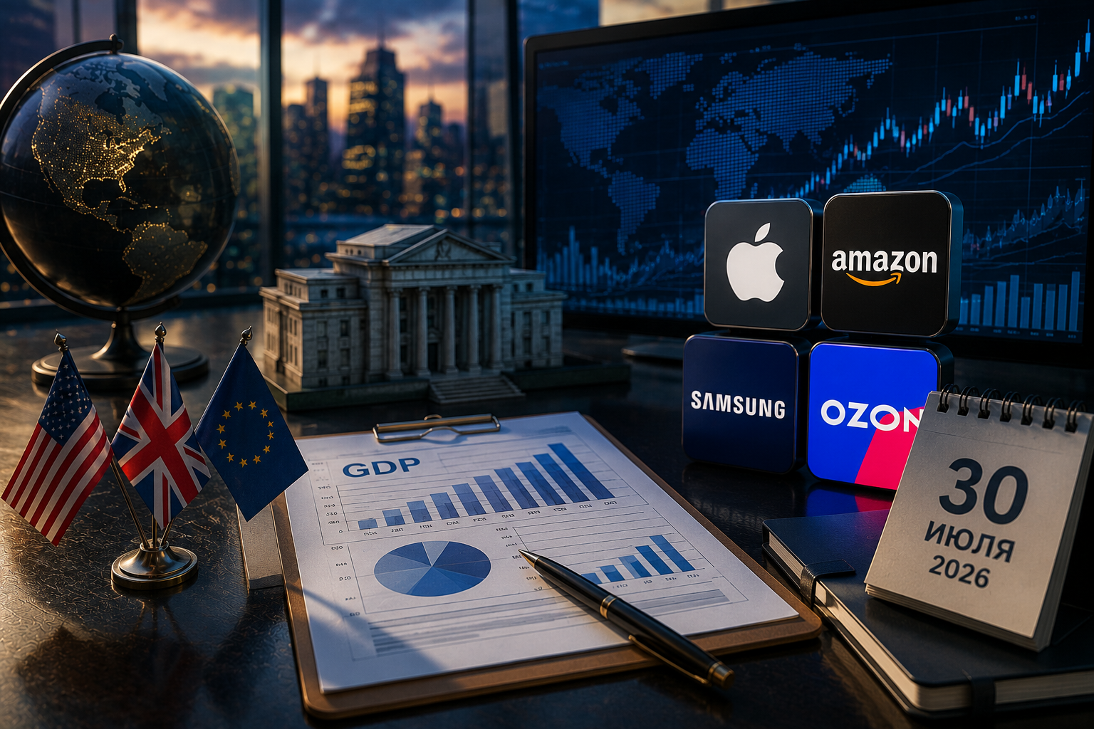Peristiwa Ekonomi dan Laporan Perusahaan: Kamis, 30 Juli 2026 — PDB AS, Keputusan Bank Inggris, Laporan Apple, Amazon, Samsung, dan Ozon